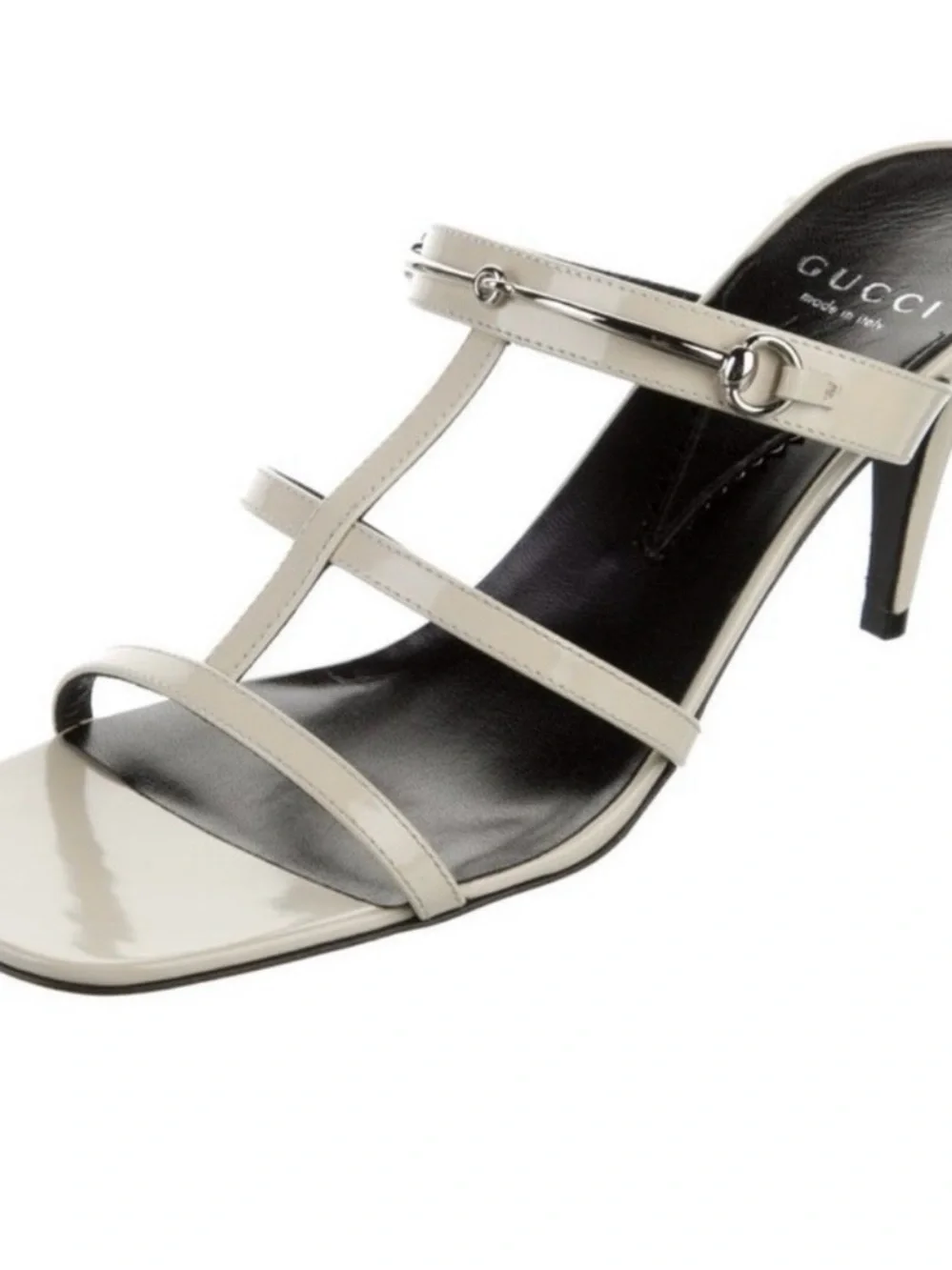 Gucci Cream Leather T-Strap Square-Toe Mules